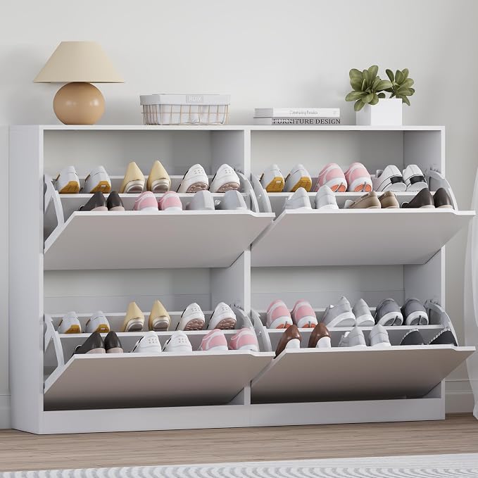 BORNOON Shoe Cabinet with 4 Flip Drawers, Narrow Hidden Shoe Storage Cabinet by BORNOON