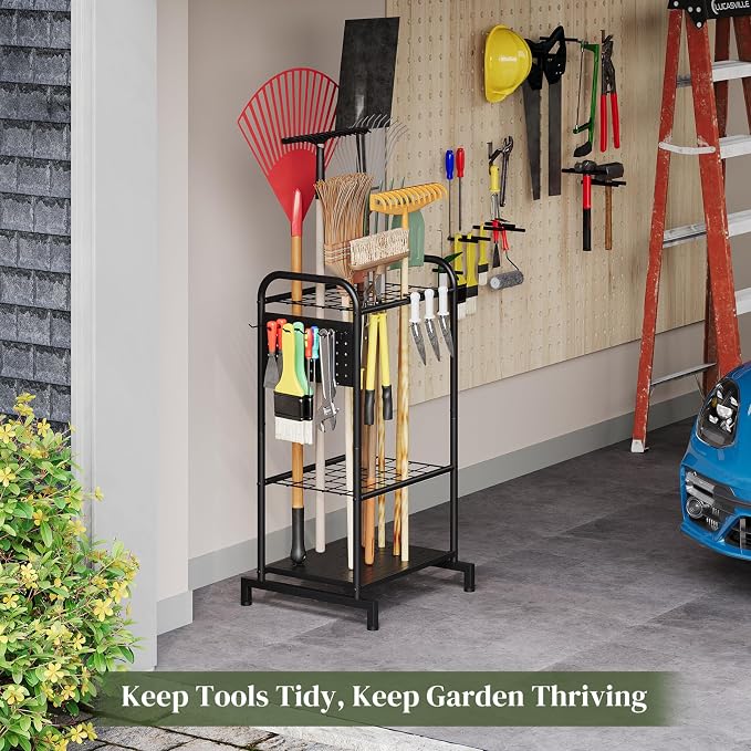 Garden Tool Organizer with Hooks Yard Tool Rack Heavy Duty Steel Yard Tool - Image 4
