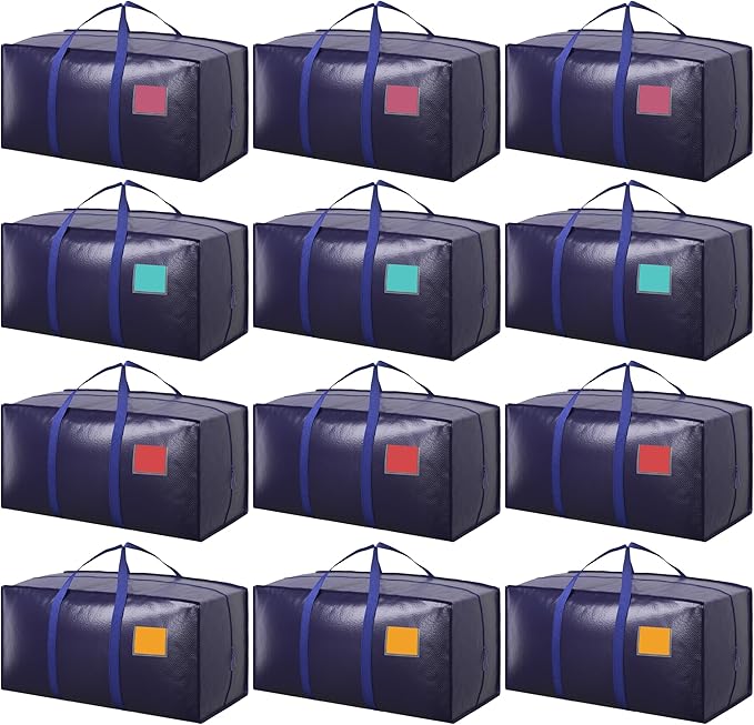 12 Pack Moving Bags with Full-Open Side Zipper, Extra Large 93L Heavy Duty by RMOHRO