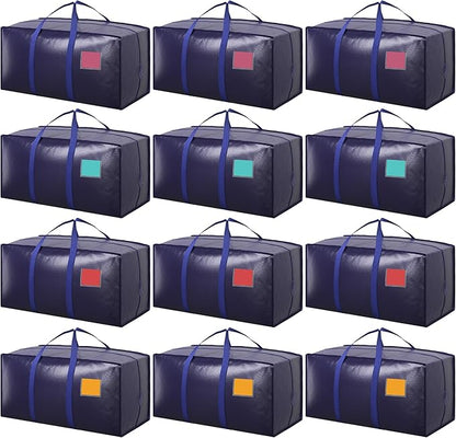 12 Pack Moving Bags with Full-Open Side Zipper, Extra Large 93L Heavy Duty by RMOHRO