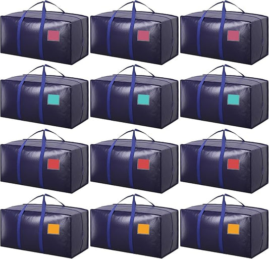 12 Pack Moving Bags with Full-Open Side Zipper, Extra Large 93L Heavy Duty by RMOHRO