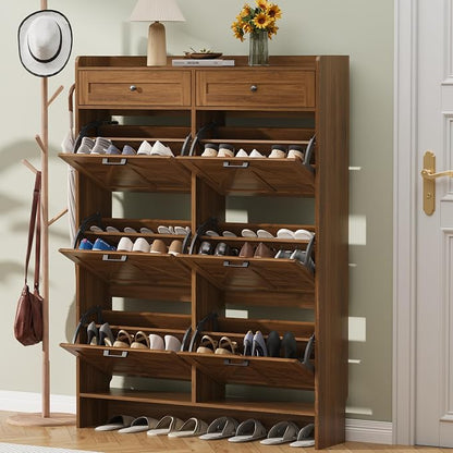 Thacuok Shoe Cabinet with 6 Flip Drawers & 2 Storage Drawers, Rustic Farmhouse - Image 3