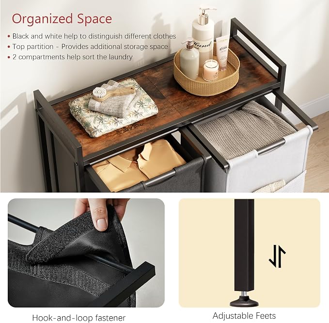 Laundry Hamper with Shelf, Laundry Basket 2 Section, Laundry Sorter with - Image 3