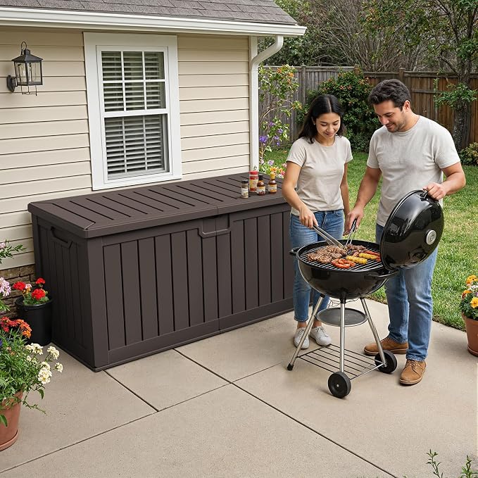 240 Gallon HDPE Deck Box Outdoor Indoor Waterproof Storage Box - Image 2