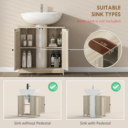 HOMCOM Under Sink Bathroom Cabinet, Pedestal Sink Storage Cabinet - Image 4