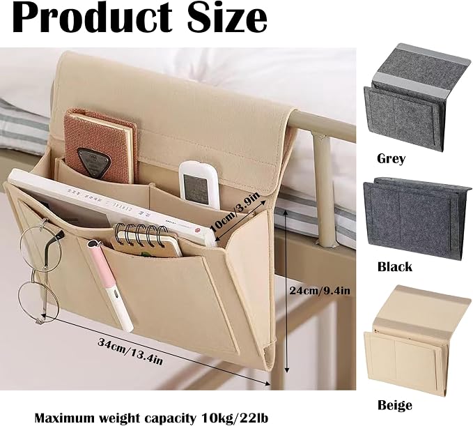 Bedside Caddy, 5 Pockets Felt Bedside Storage Organizer, Hanging Storage - Image 2