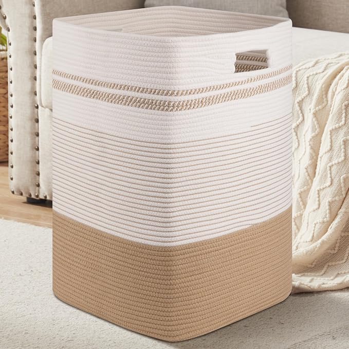 Laundry Hamper, Large Woven Rope Tall Laundry Basket by SIXDOVE