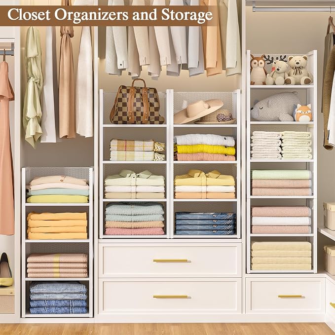 4-Tier Stackable Closet Organizers and Storage Basket, Wire Clothes Shelf - Image 3