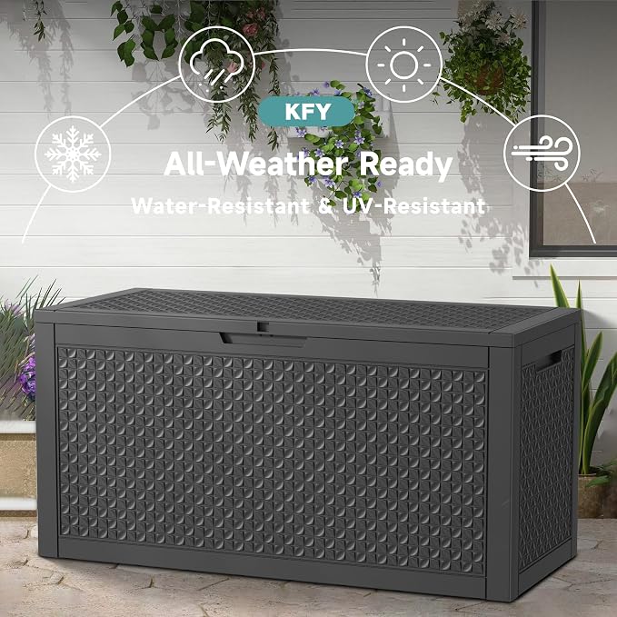 100 Gallon Waterproof Outdoor Storage Box, UV Resistant Resin Deck Box - Image 4