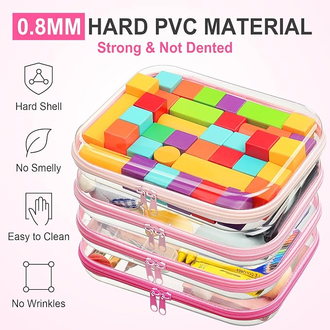 Hoolerry 4 Pcs Hard Clear Zipper Case Makeup Bags Plastic Pencil Pouch - Image 4