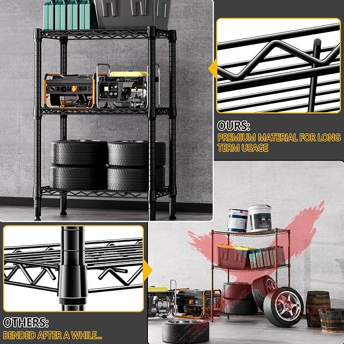 750 lbs 3 Tier Shelf Metal Storage Shelves Shelving Wire Rack Heavy Duty Closet - Image 6