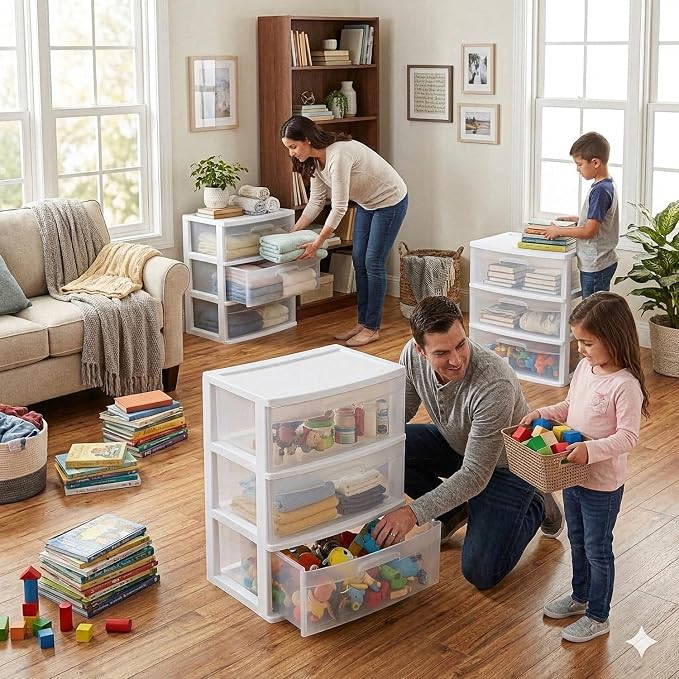 3 Drawer Storage Organizer, 3-Tier Wide Clear Plastic Drawer Storage - Image 2