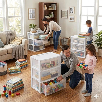 3 Drawer Storage Organizer, 3-Tier Wide Clear Plastic Drawer Storage - Image 2