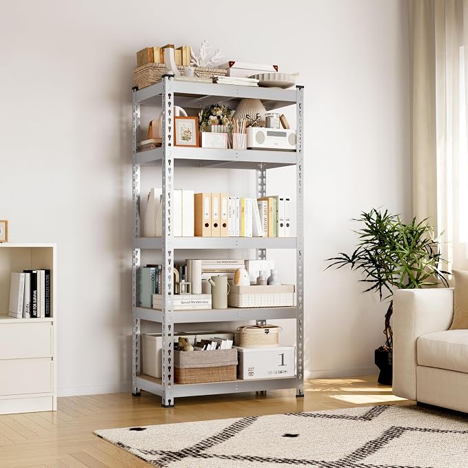 Yaheetech 5-Tier Heavy Duty Storage Shelves 28" W x 12" D x 60" H Silver | - Image 2