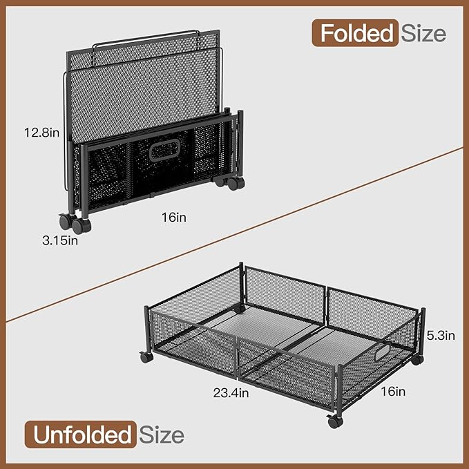 Gawerk Under Bed Storage with Wheels, Foldable Metal Mesh Underbed Storage - Image 2