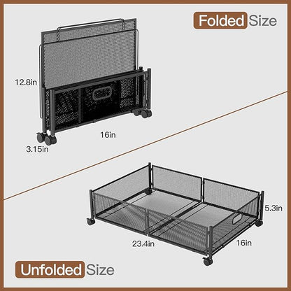 Gawerk Under Bed Storage with Wheels, Foldable Metal Mesh Underbed Storage - Image 2