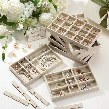 Highergo 8 Pcs Velvet Jewelry Trays Stackable Drawers Organizer Ring Earring - Image 3