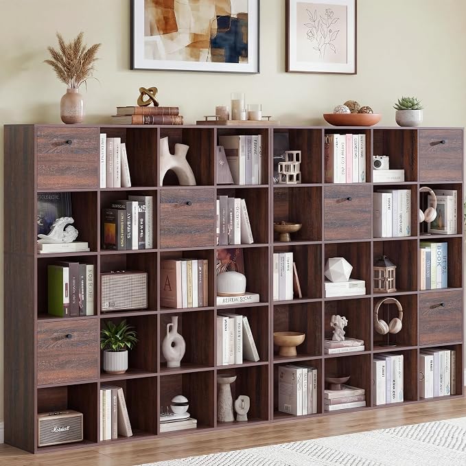 Walnut Cube Storage Bookcase 2-Pack, Rustic Brown 20 Cube Storage Organizer by Odeekea