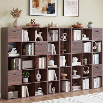 Walnut Cube Storage Bookcase 2-Pack, Rustic Brown 20 Cube Storage Organizer by Odeekea