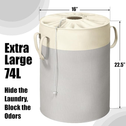 Simple Houseware 74L Collapsible Laundry Hamper, Round Cotton Basket - Image 2
