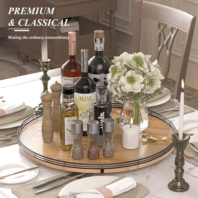 24" Lazy Susan Oak Wood Turntable Organizer - Image 3