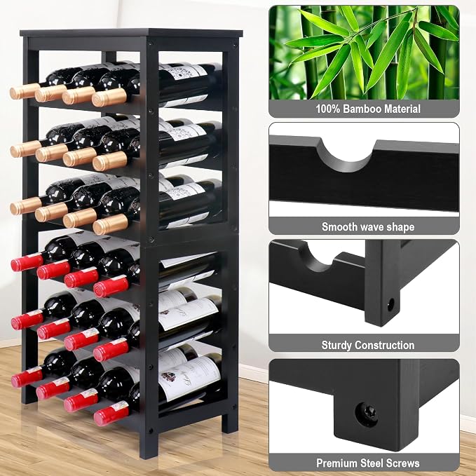 Wine Rack Free Standing Floor, 6-Tier 24 Bottles Display Wine Storage Shelves - Image 4