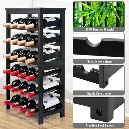 Wine Rack Free Standing Floor, 6-Tier 24 Bottles Display Wine Storage Shelves - Image 4