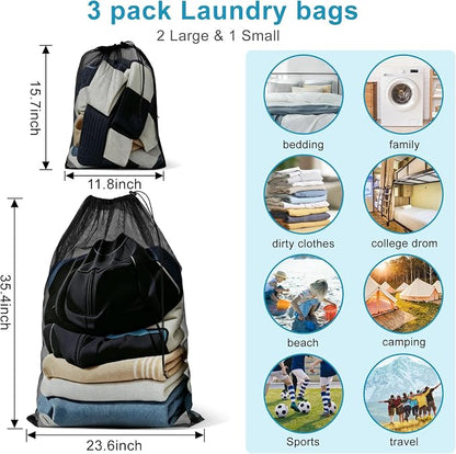 3 Pack Mesh Laundry Bags, 2 Large & 1 Small Breathable Mesh Laundry Bag - Image 2