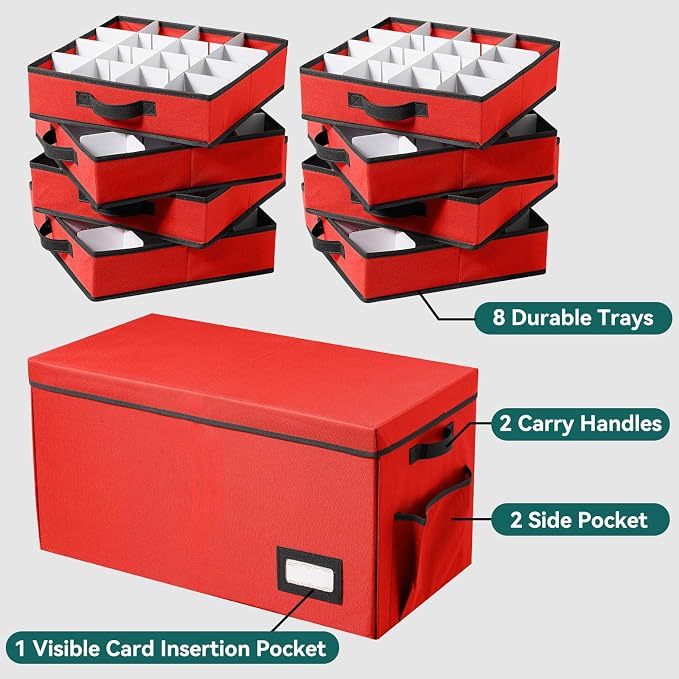 Christmas Ornament Storage Box, Stackable Organizer - Image 5