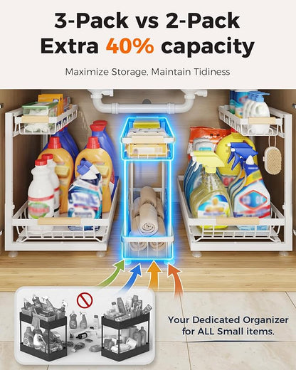 Sevenblue 3 Pack Under Sink Organizer, Height Adjustable 2 Tier Pull-Out Metal - Image 4