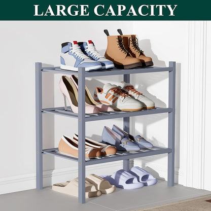 Smiry Bamboo Shoe Rack for Closet, 3 Tier Small Wooden Stackable Shoe Organizer - Image 5