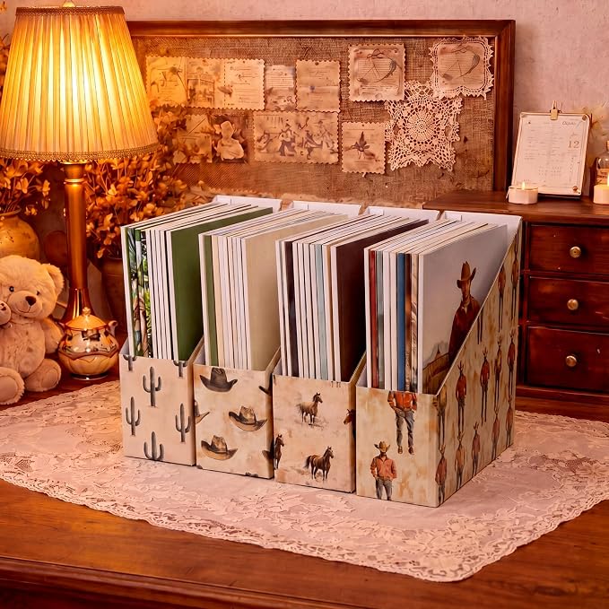 Western Cowboy Magazine File Holder Decorative Set of 4 | Foldable Magazine - Image 6
