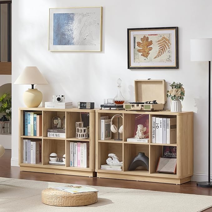 6 Cube Storage Book Shelf, Floor Standing 2-Tier Wooden Bookshelf - Image 6