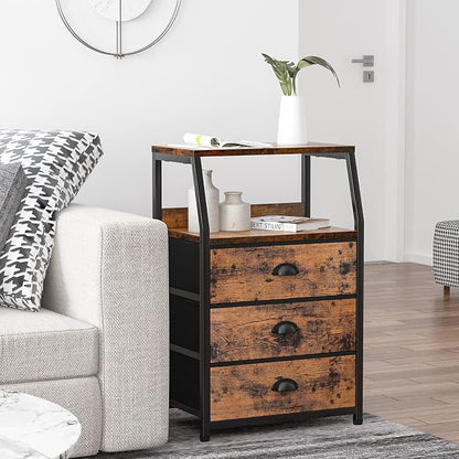 Furnulem Nightstand with 3 Fabric Drawers, Small Bedroom Storage Cabinet | - Image 5