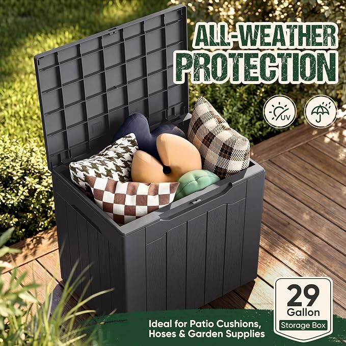 Devoko 29 Gallon Waterproof Outdoor Storage Box Resin Deck Box Lockable and UV - Image 3