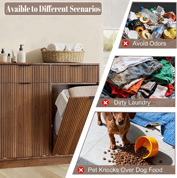 Double Tilt Out Trash Can Cabinet, Laundry Hamper Cabinet - Image 4