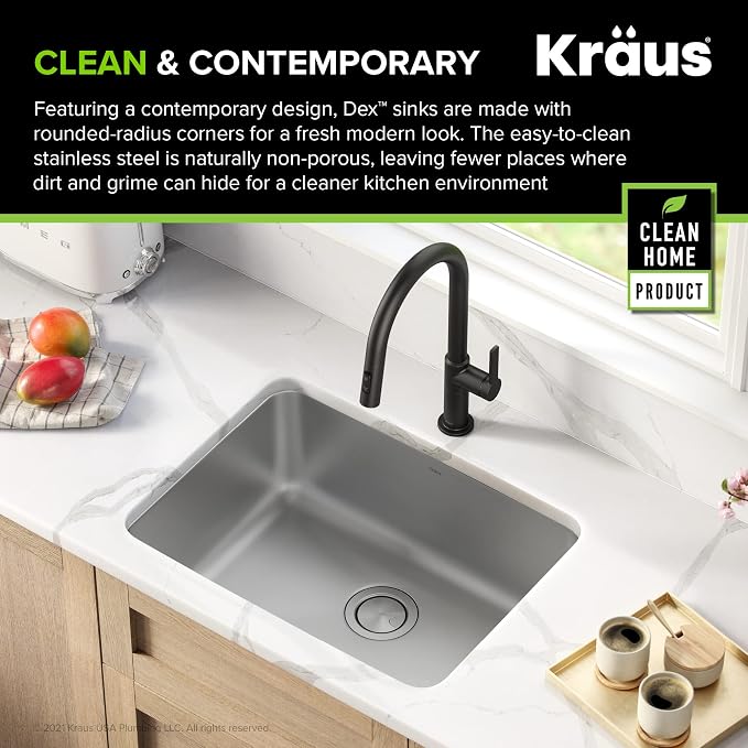 KRAUS Dex 25-inch Undermount 16 Gauge Stainless Steel Single Bowl Kitchen Sink - Image 3