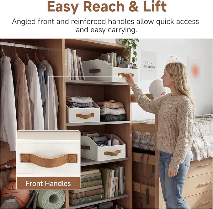 StorageWorks Closet Baskets for Organizing, Trapezoid Storage Bins, Linen - Image 3