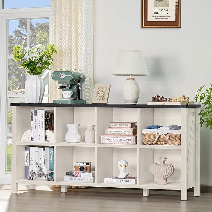 8 Cube Book Shelf, Farmhouse Wood Long Storage Organizer Bookcase, Kids Toy - Image 7