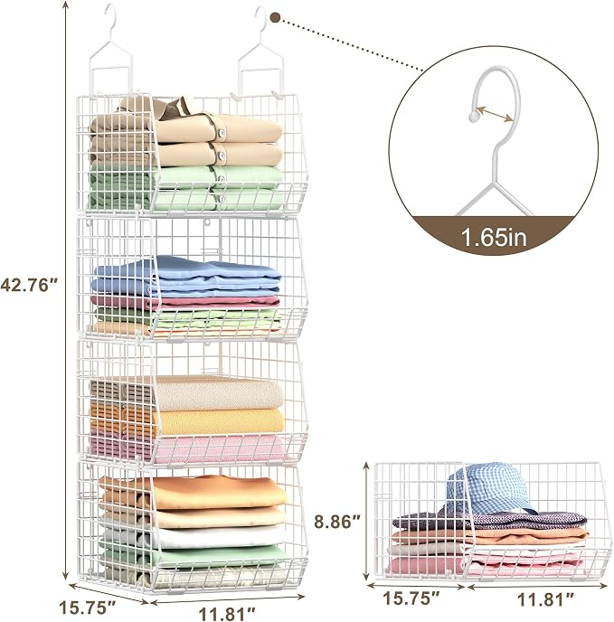 4" Extra Deeper Foldable Hanging Closet Organizer, Small Wire Cabinet Shelves - Image 3