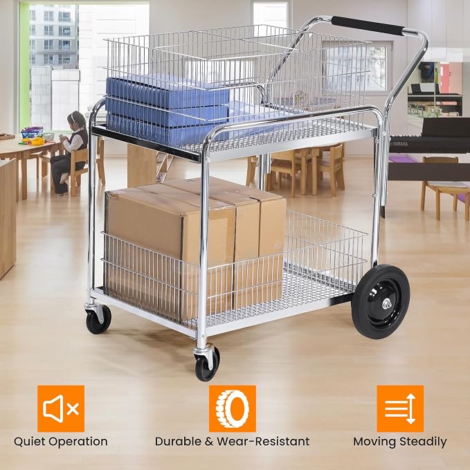 Mail Office File Cart, 400lb Capacity Heavy Duty Steel File Organizer Cart - Image 6