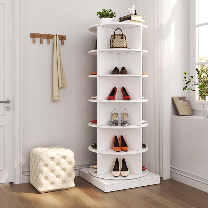 Rotating Shoe Rack Tower, 6-Tier Spinning Shoe Rack, Free Standing 360° by Unknown