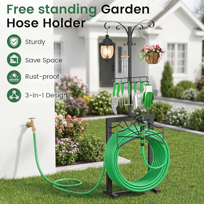 71 Inch Garden Hose Holder, Heavy Duty Free Standing Hose Rack - Image 7
