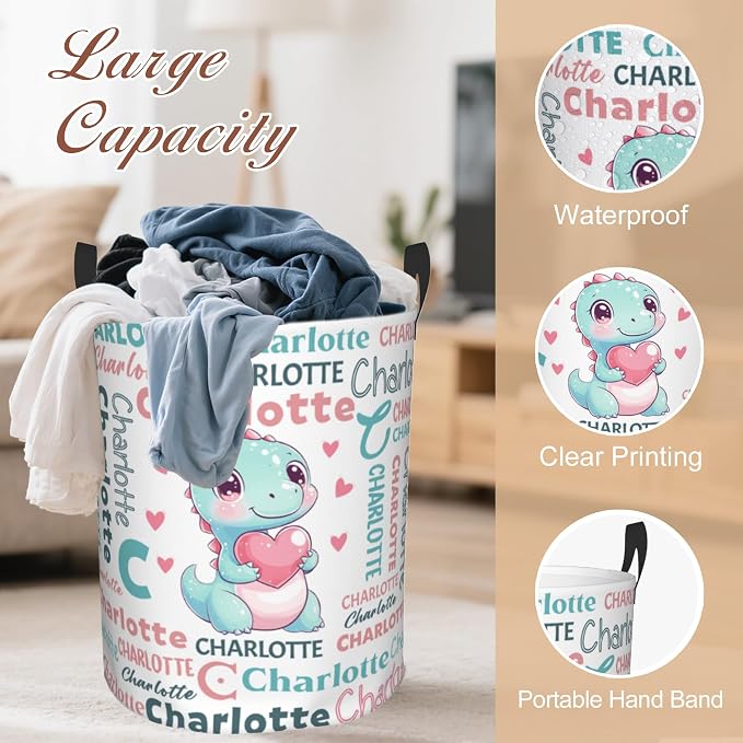 Custom Name Laundry Hamper, Personalized Dinosaur Laundry Basket - Image 4