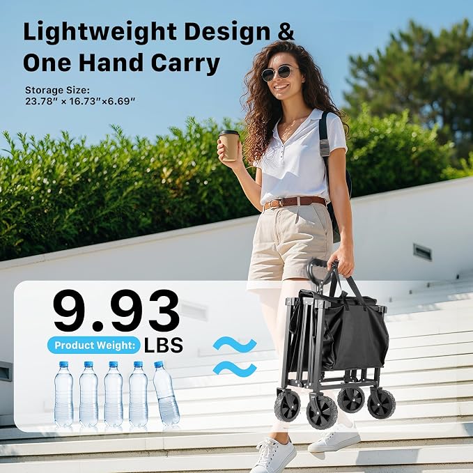 29.3" Collapsible Wagon Cart, 150L Heavy Duty Folding Utility Wagon - Image 4