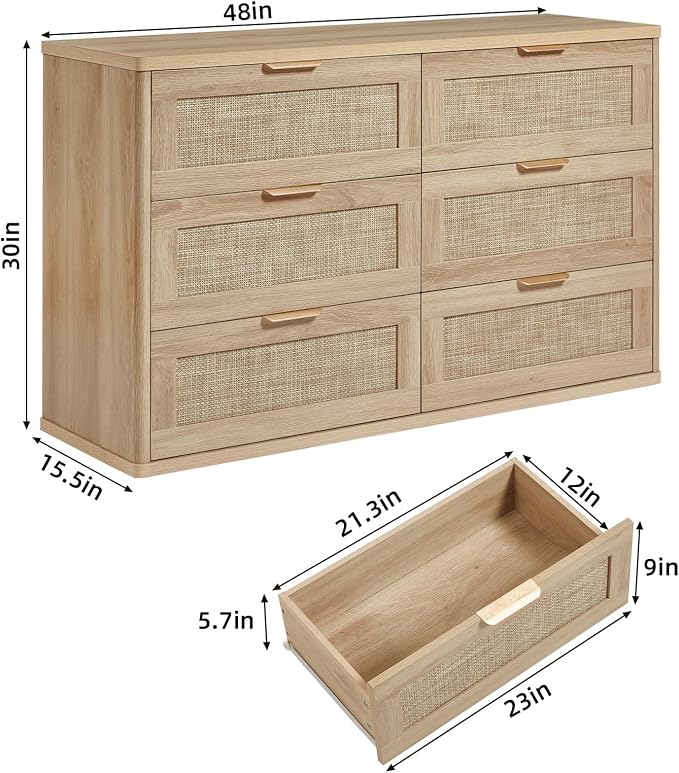LEYAOYAO Rattan 6 Drawer Dresser - Image 3