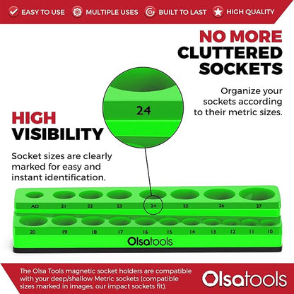 Olsa Tools Magnetic Socket Holder | 1/2-inch Drive | Metric | Green | Holds 19 - Image 2