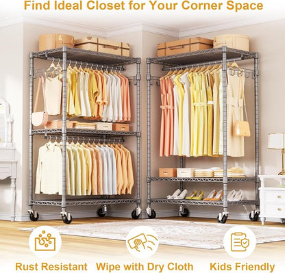 P1 Rolling Clothing Rack with Lockable Wheels, Heavy-Duty Garment Rack - Image 7