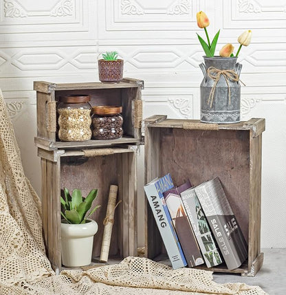 TIMRIS Set of 3 Rustic Wood Nesting Crates, Farmhouse Wooden Storage Container - Image 6