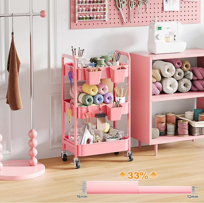 3 Tier Rolling Cart with Wheels, Metal Utility Storage Cart on Wheels, Craft - Image 7